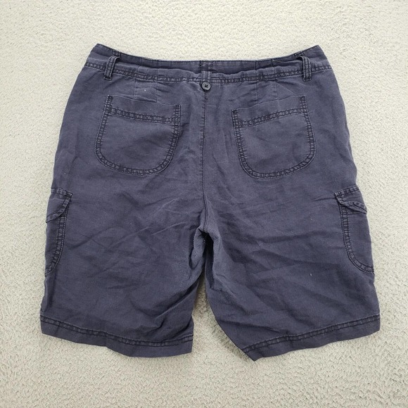 St John's Bay Shorts Womens 12 Linen Blue Cargo Utility Flat Front Pockets - Picture 5 of 13